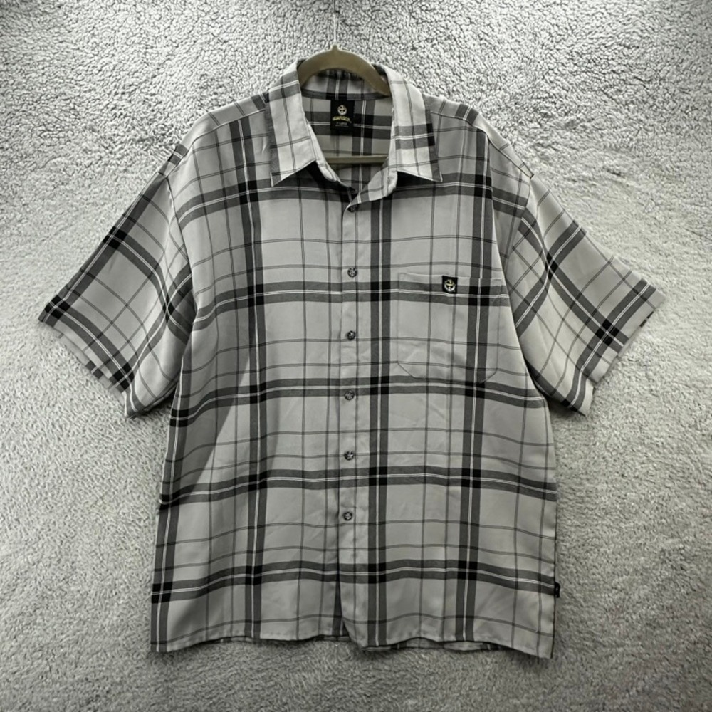 Lowrider Men's XL Grey Black Plaid Short Sleeve Button Up Shirt Streetwear Homie
